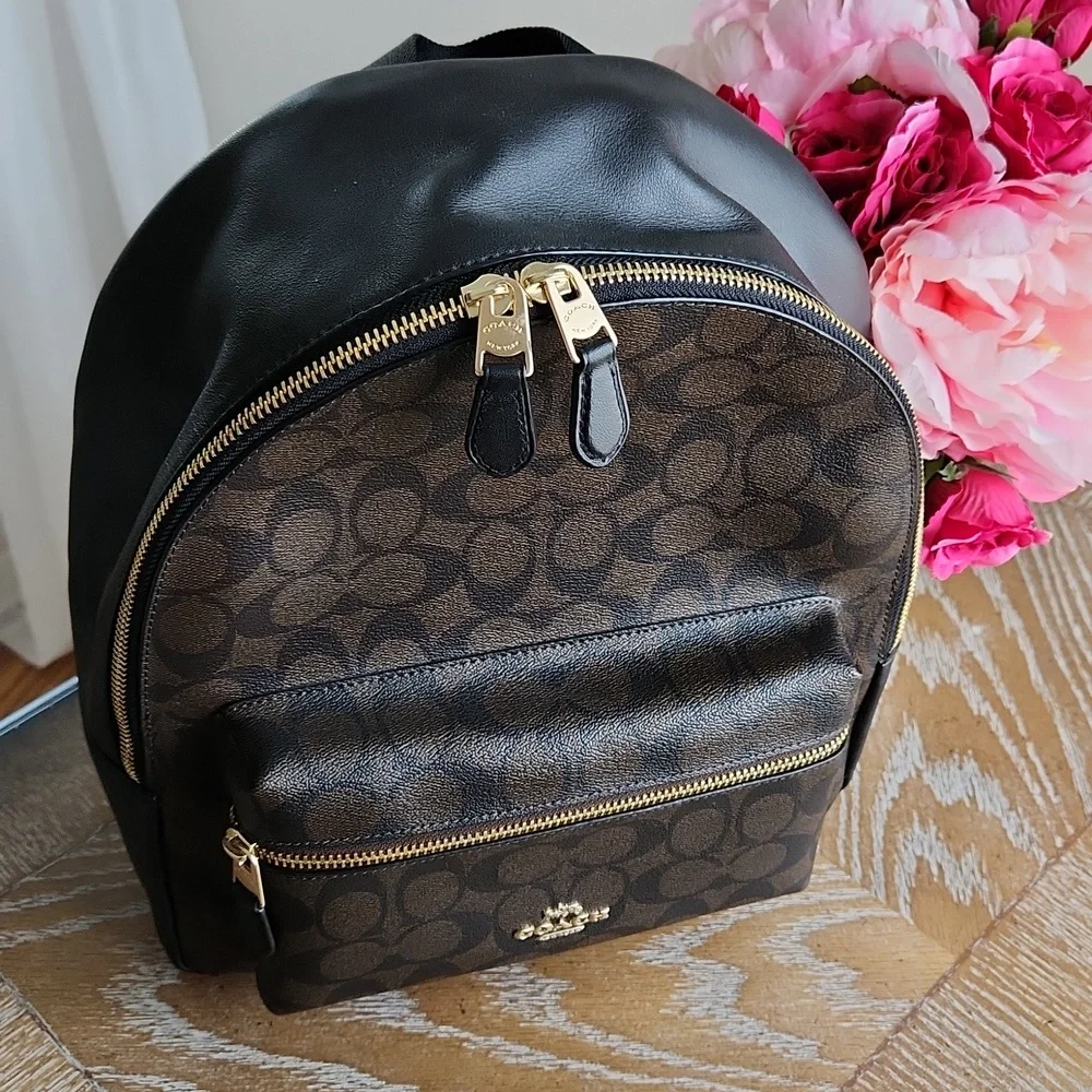 Coach Leather and Canvas Backpack Black & Brown - Picture 3 of 9